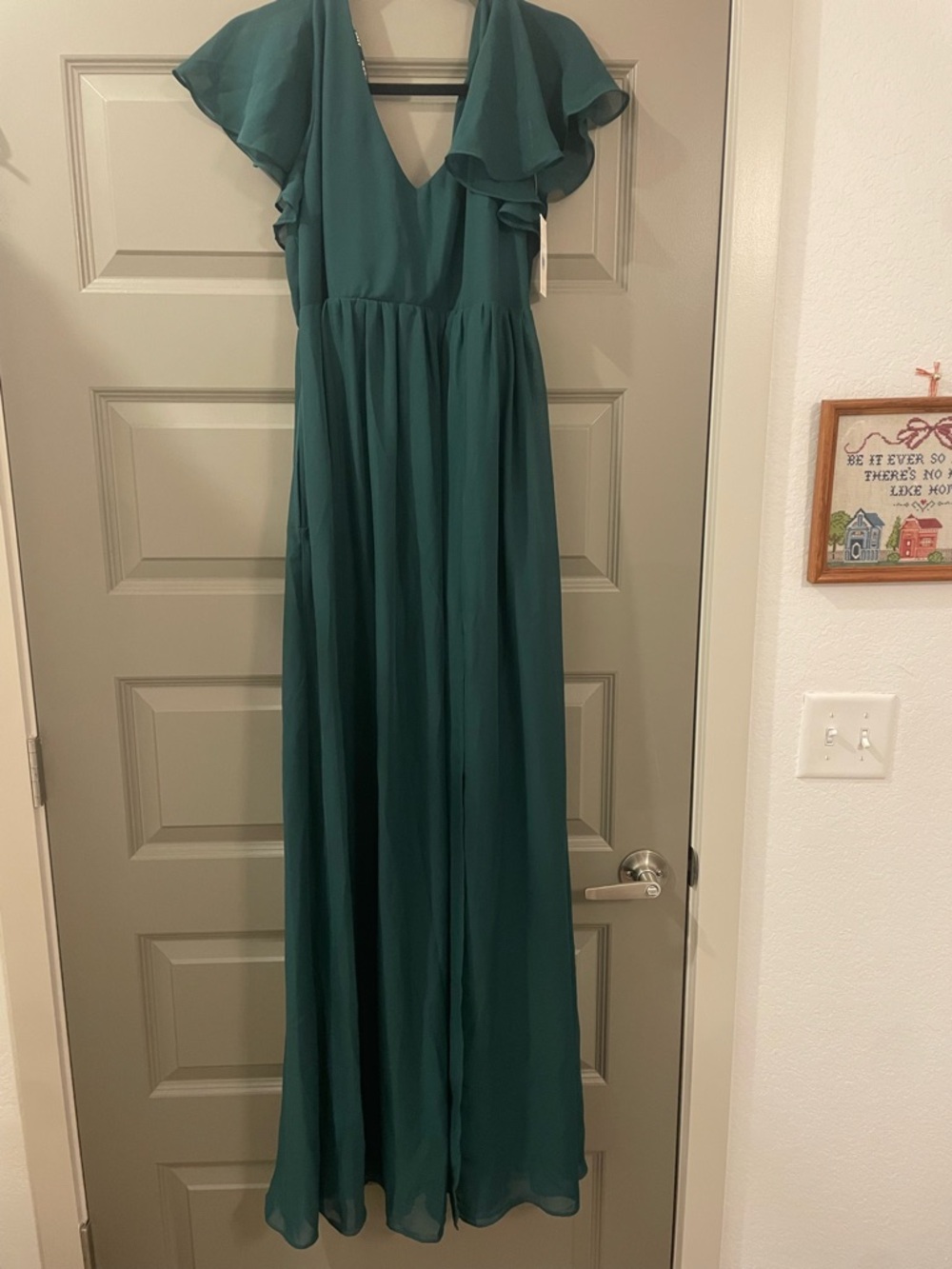 Azazie Hannah Chiffon Deep Teal V-Neck Flutter Sleeve Maxi Dress emerald